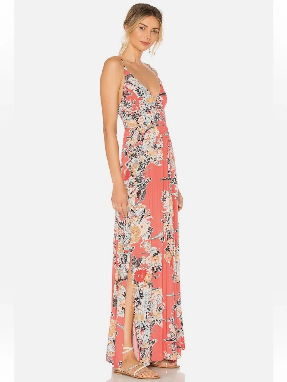 Free People Through The Vine Feminine Mixed Floral Print Flowy Maxi Dress• Small